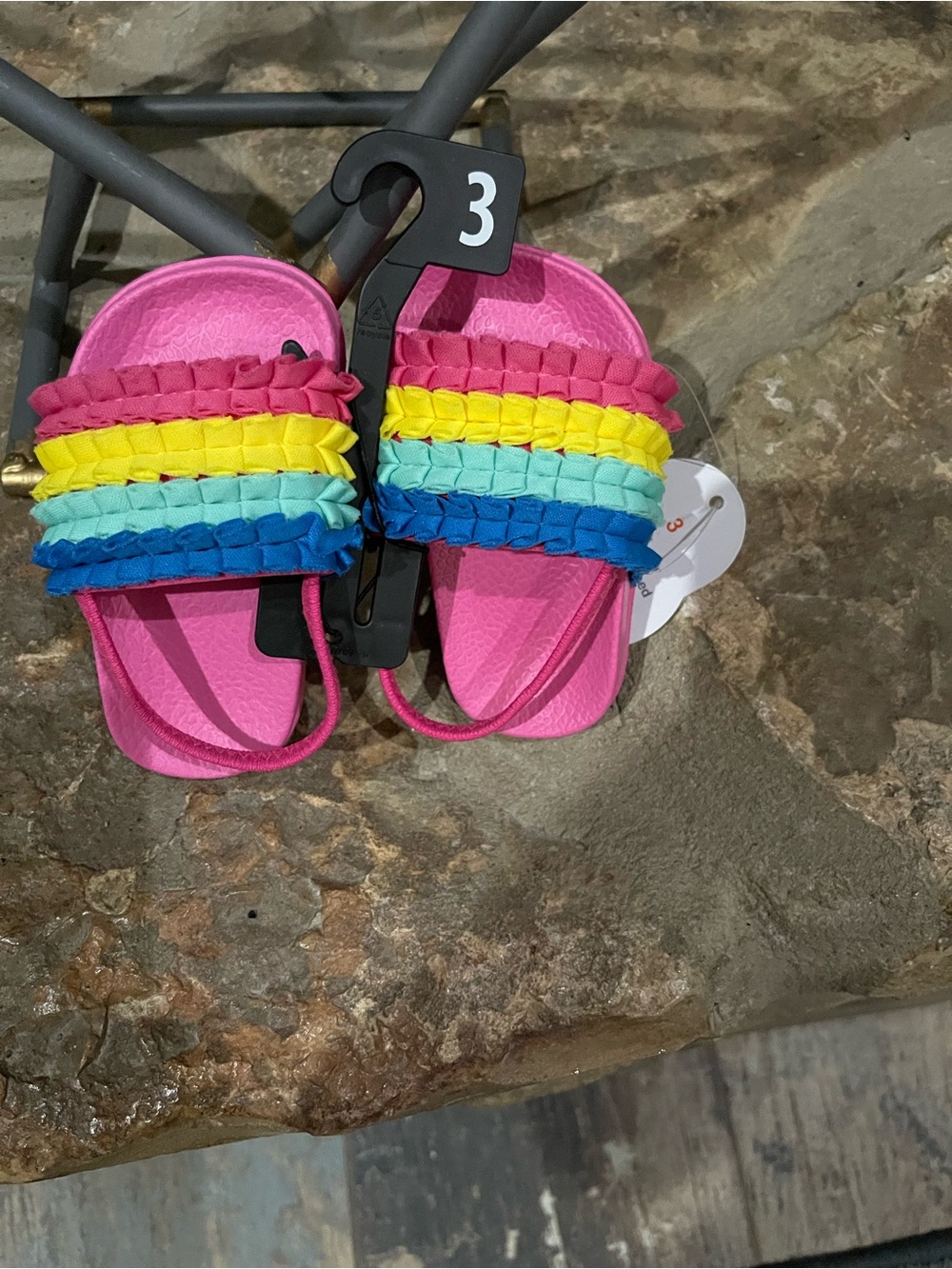 wonder nation Pink Slide Sandals with Rainbow Ruffle Straps